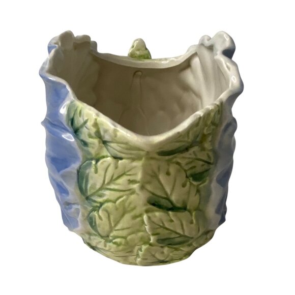 Fitz n Floyd Blue Pansy OCI Floral Ceramic Pitcher Jug 1/4 QT Green Leaf Handle - Picture 4 of 8